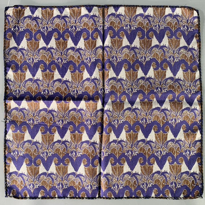 PRADA Navy Brown Abstract Floral Pocket Square