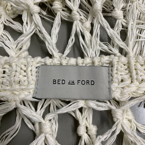 BED J.W. FORD Size L Runway SS19 Off White See-Through Knit V-Neck Pullover