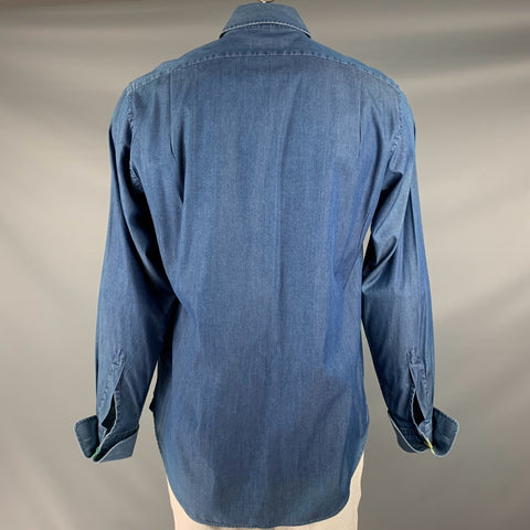 BERGDORF GOODMAN Size L Indigo Cotton Tuxedo Long Sleeve Shirt