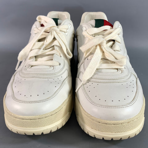 GUCCI Size 11.5 White Leather Lace Up Sneakers