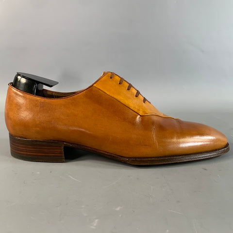 ARTIOLI Size 9.5 Brown Cognac Color Block Leather Oxford Lace Up Shoes