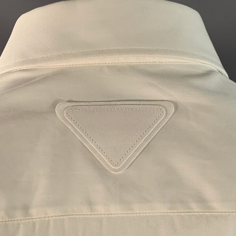 PRADA Size L White Cotton Curved Cutaway Button Up Long Sleeve Shirt
