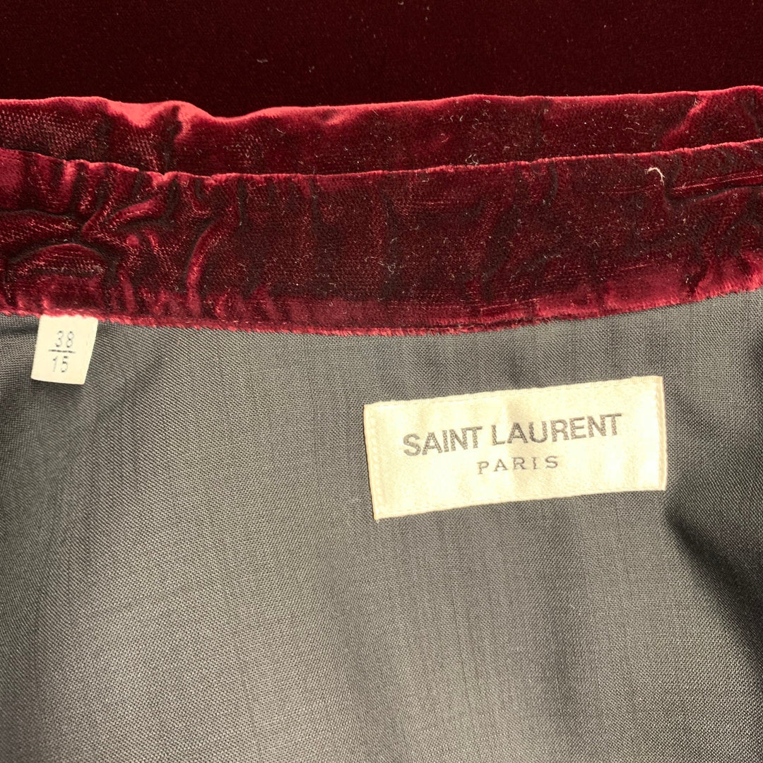 SAINT LAURENT AW18 Size M Burgundy Gold Embroidery Velvet Western Long Sleeve Shirt
