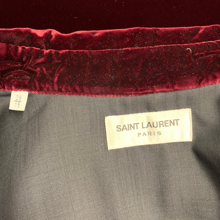 SAINT LAURENT AW18 Size M Burgundy Gold Embroidery Velvet Western Long Sleeve Shirt