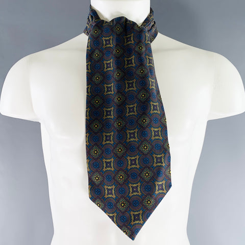 TURNBULL & ASSER Purple Blue Abstract Floral Silk Ascot