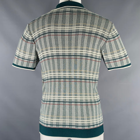 TODD SNYDER Size M Green White Plaid Silk Cotton Polo