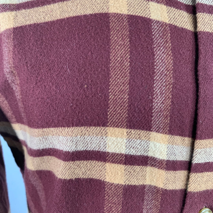 JOHN ELLIOTT Size S Burgundy Yellow Plaid Cotton One Pocket Long Sleeve Shirt