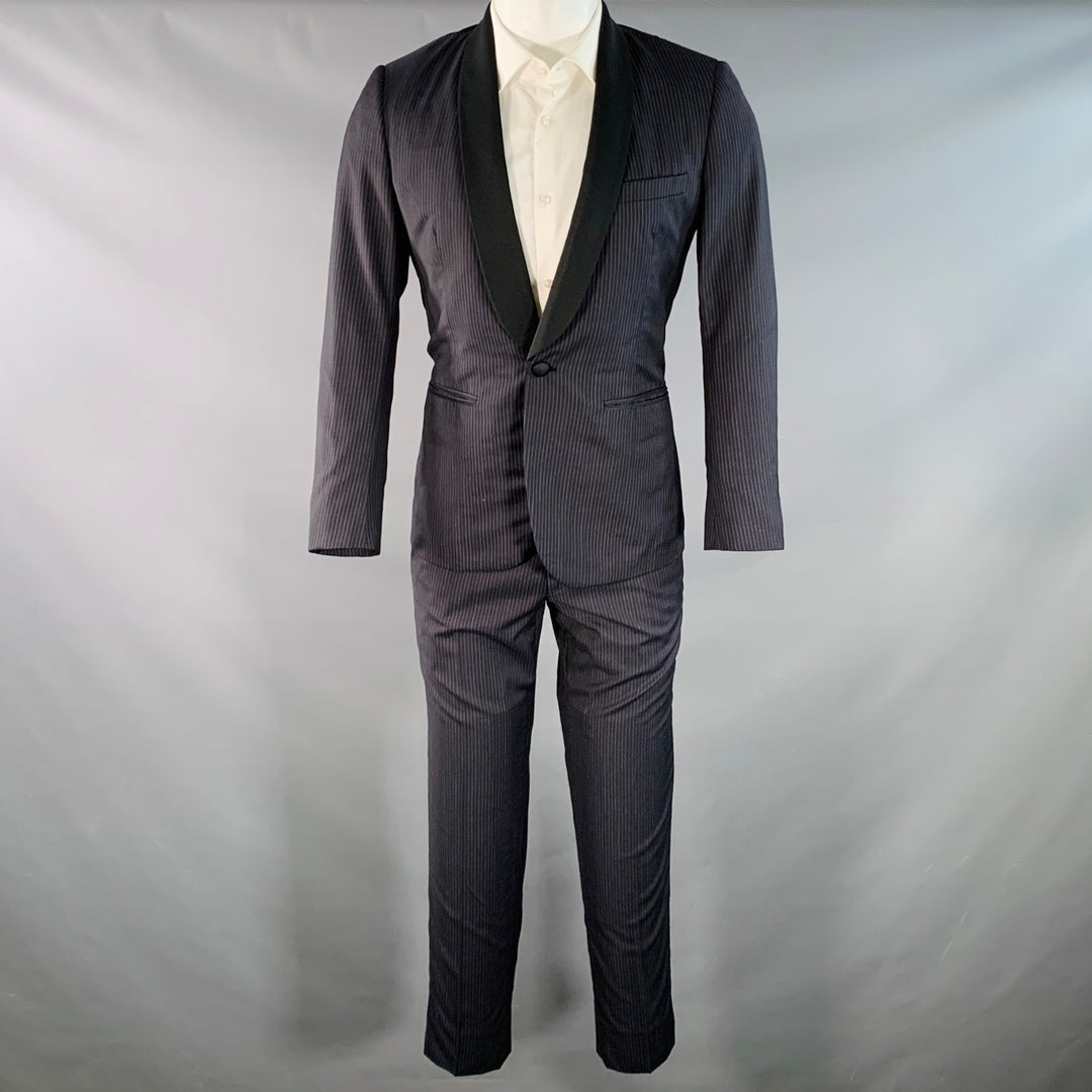 BAND OF OUTSIDERS Size 38 Regular Navy Black Stripe Wool Shawl Lapel Tuxedo