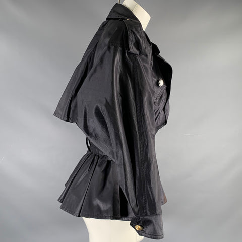 MICHAEL CASEY Size 8 Black Viscose Silk Solid Epaulettes Jacket