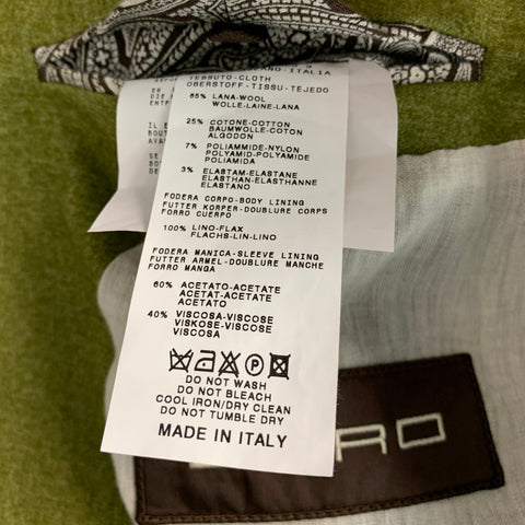 ETRO Size 44 Heather Green Wool Blend Peak Lapel Sport Coat