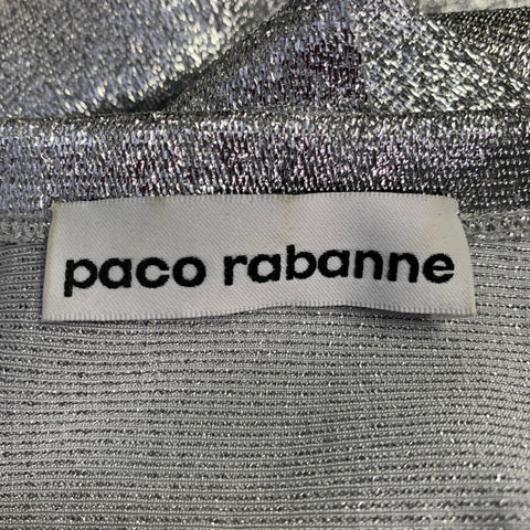 PACO RABANNE Size 4 Silver Viscose Blend Cap Sleeves Asymmetrical Midi Cocktail Dress