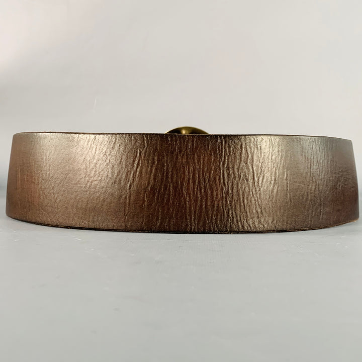 RALPH LAUREN Size M Brown Brass Leather Wide Belt