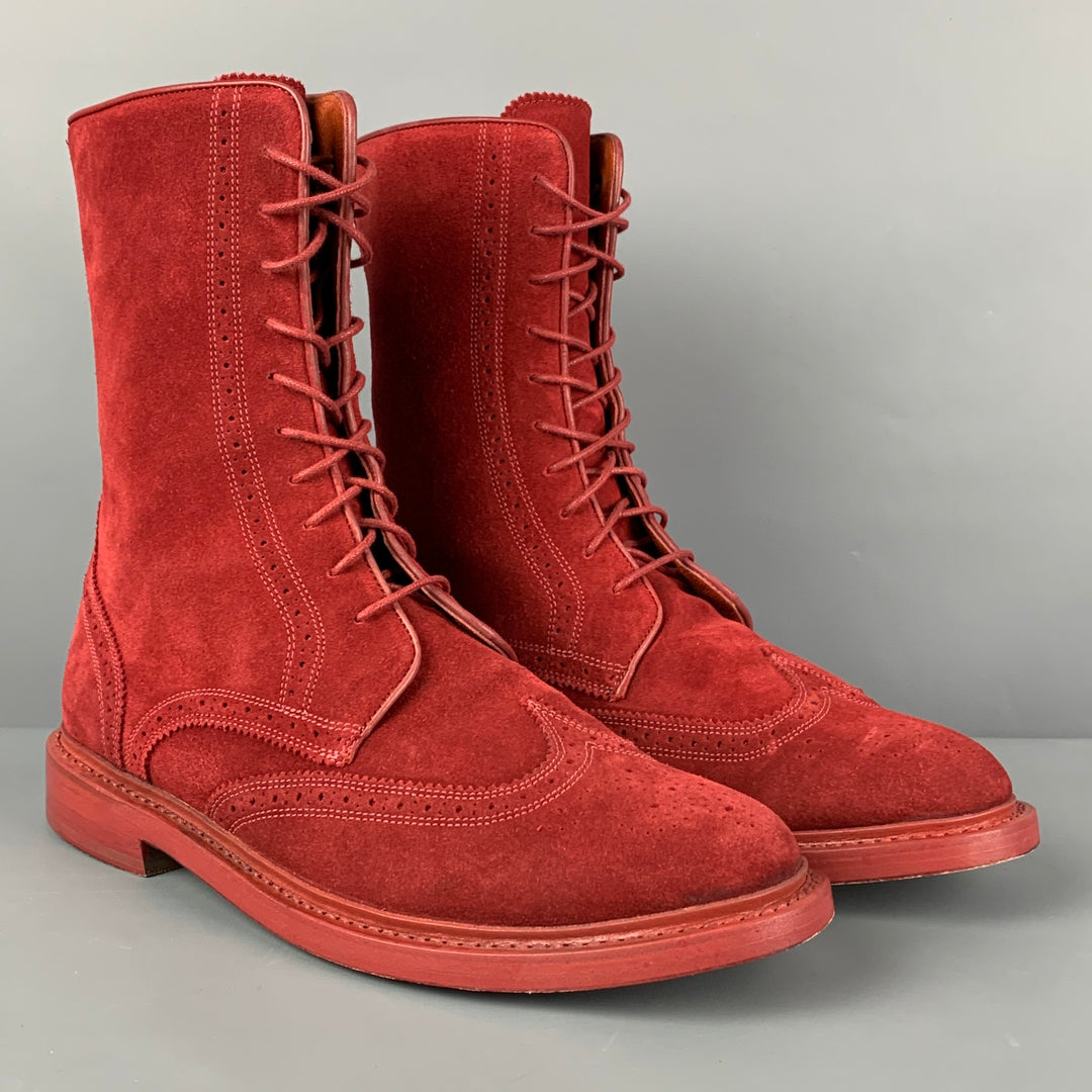 FLORSHEIM by DUCKIE BROWN Size 10 Burgundy Perforated Leather Wingtip Boots