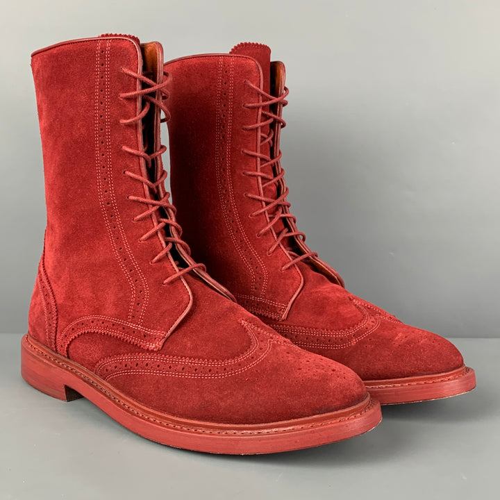 FLORSHEIM by DUCKIE BROWN Size 10 Burgundy Perforated Leather Wingtip Boots