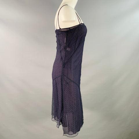 ALBERTA FERRETTI Size 8 Navy Silk Spaghetti Straps Dress