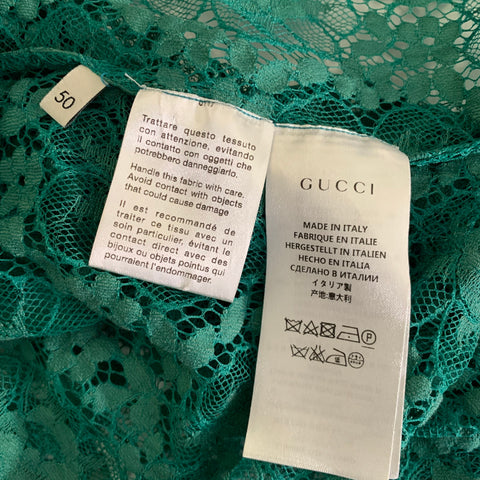 GUCCI Size M Green Lace Polyamide Blend Button Up Long Sleeve Shirt