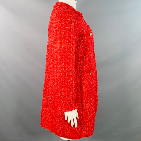WEILL PARIS Size L Red Acrylic Blend Tweed Hook Eye Collarless Coat