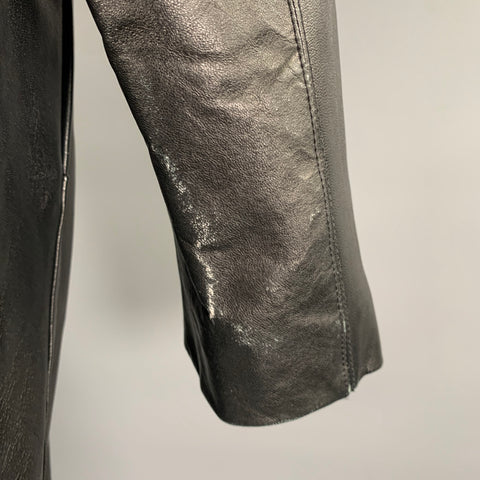 JHANE BARNES Size XXL Black Leather Double Breasted Coat