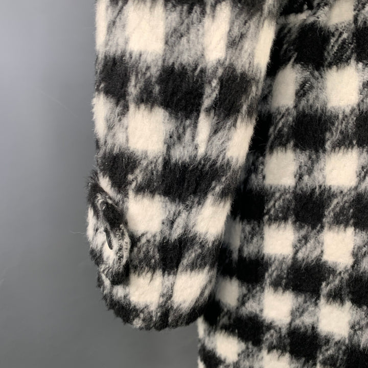 ALLSAINTS Size 8 Black White Wool Blend Checkered Double Breasted Belted Coat