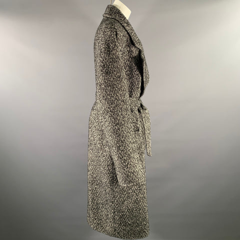 RONNY KOBO Size L Black White Polyester Wool Herringbone Double Breasted Coat