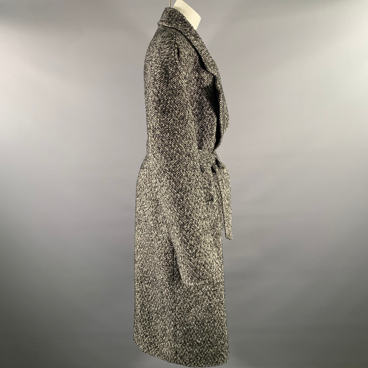 RONNY KOBO Taille L Noir Blanc Polyester Laine Manteau Croisé à Chevrons
