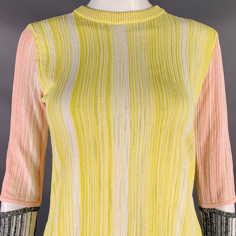 SPORTMAX Size M Yellow Pink Rib Knit Crew Neck Casual Top