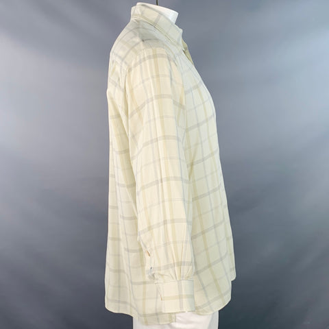 ERMENEGILDO ZEGNA Size L Green Sage Plaid Cotton One Pocket Long Sleeve Shirt