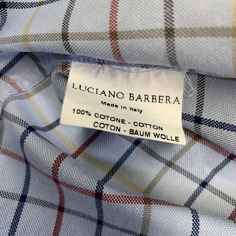 LUCIANO BARBERA Size XL Blue Multi Color Window Pane Cotton Long Sleeve Shirt