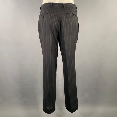 D'URBAN Chest Size 40 Black Silver Pinstripe Wool Notch Lapel Suit