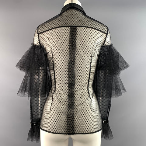 PHILOSOPHY Size S Black Polyamide Mesh Button Up Blouse