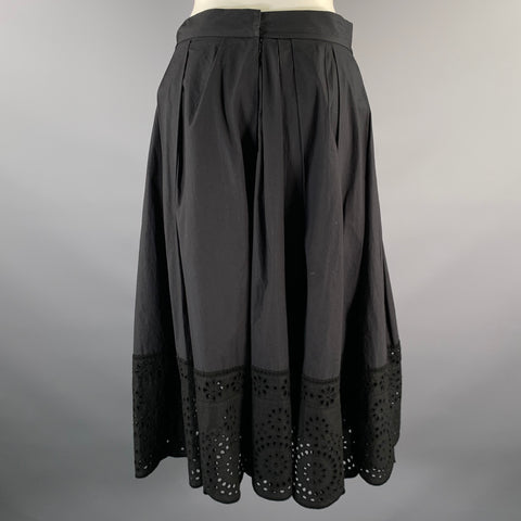 MARC JACOBS Size 2 Black Cotton Blend Lace A-Line Mid-Calf Skirt