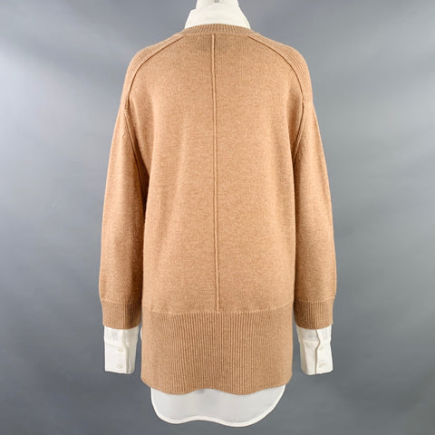 BROCHU WALKER Taille M Pull superposé en maille Laine Cachemire Blanc Camel