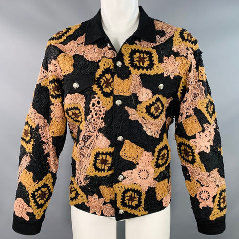 EARTHLING VIP Size M Poetic Lust Black Brown Lace Cotton Trucker Jacket