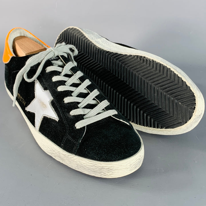 GOLDEN GOOSE SUPERSTAR Size 7 Black Orange Suede Low Top Skater Sneakers