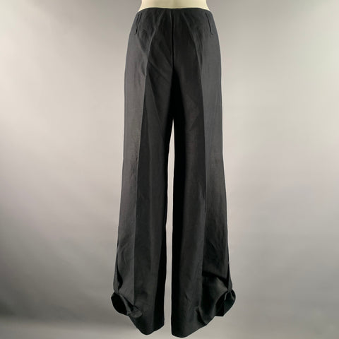 YA YA Size 8 Black Silk Linen Wide Leg Pants
