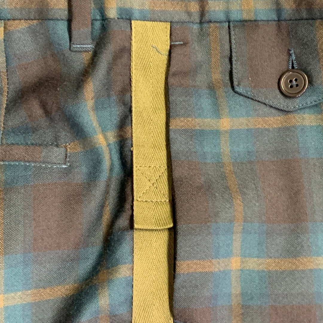 PS by PAUL SMITH Size 32 Blue Olive Plaid Wool Flat Front Slim Fit Dress Pants