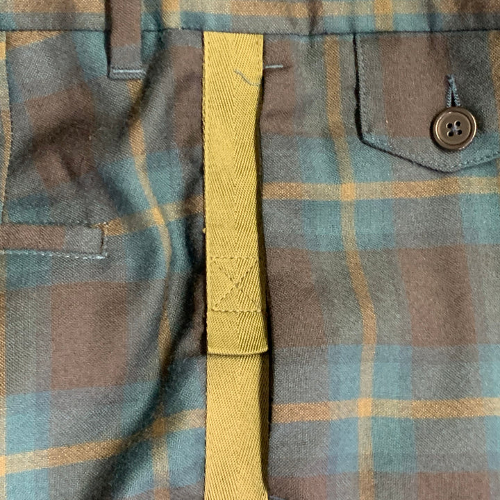 PS by PAUL SMITH Size 32 Blue Olive Plaid Wool Flat Front Slim Fit Dress Pants