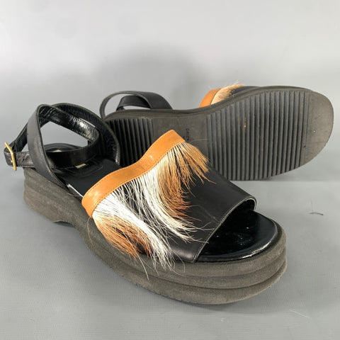 DRIES VAN NOTEN Size 8 Black Brown Leather Sandals