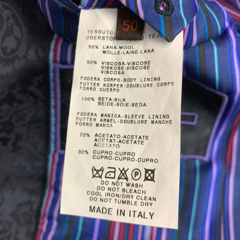 ETRO Size 40 Black Paisley Wool Blend Peak Lapel Sport Coat