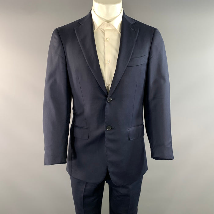 ISAIA Chest Size 36 Navy Solid Wool Notch Lapel 32 30 Suit