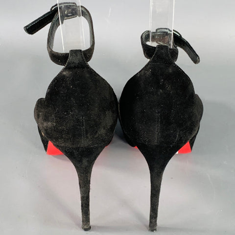 CHRISTIAN LOUBOUTIN Size 7.5 Aketata 120 Black Red Suede Ankle Strap Sandals