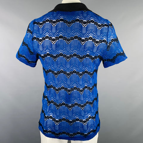 ANDERSSON BELL Size XL Blue Black Lace Open Collar Polo