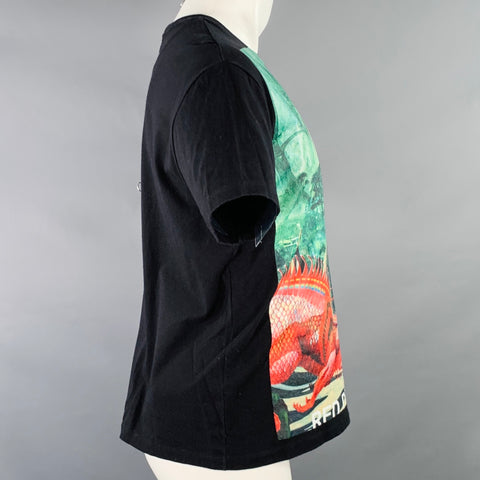 VALENTINO 2019 Size S Black Green Red Dragon Graphic Cotton Crew Neck T-shirt