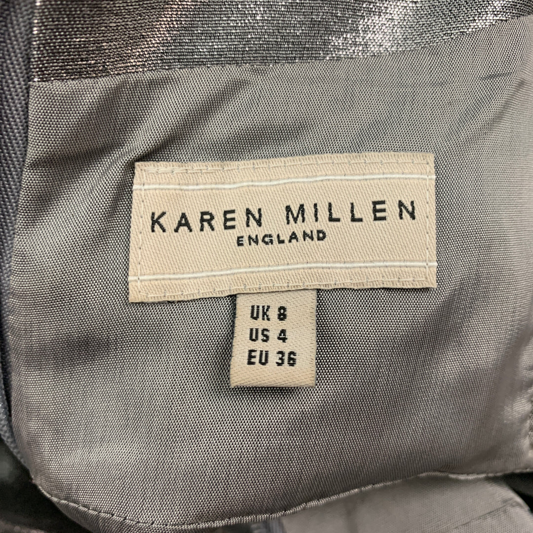 KAREN MILLEN Size 4 Silver Metallic Viscose Blend Strapless Above Knee Dress