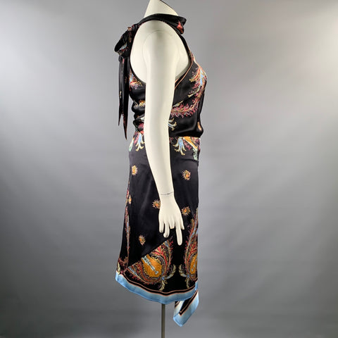 ROBERTO CAVALLI Size L Black Multi-Color Skirt Suit