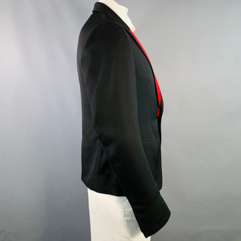 HAIDER ACKERMANN Size 42 Black Red Wool Shawl Collar Sport Coat