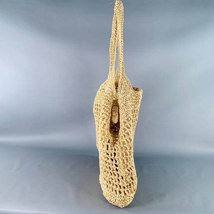 YVES SAINT LAURENT Icare Maxi Gold Natural Crochet Raffia Logo Tote Handbag