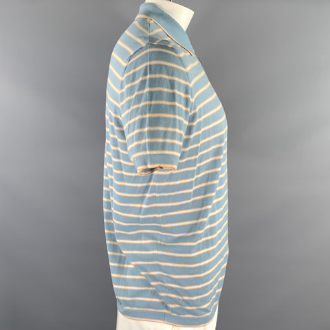 ZEGNA Size L Blue Orange White Stripe Cotton Quarter Zip Polo