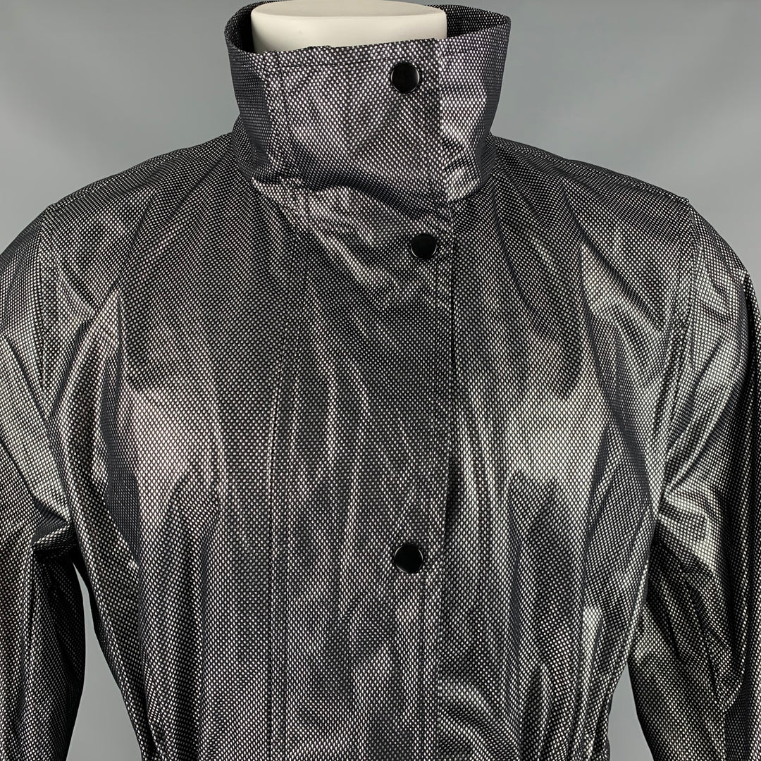 AKRIS Size 10 Black Silver Polyamide Bend Metallic Zip Snaps Coat