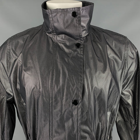 AKRIS Size 10 Black Silver Polyamide Bend Metallic Zip Snaps Coat